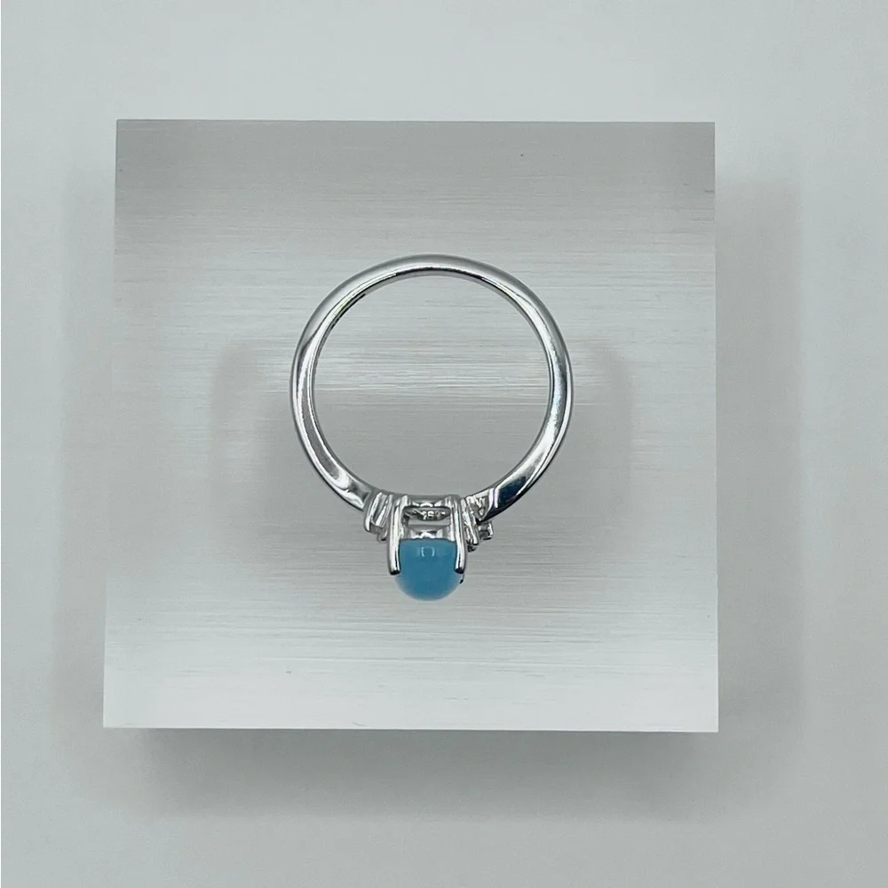 Chalcedony and Natural Diamond Silver Ring - Picture 5 of 6